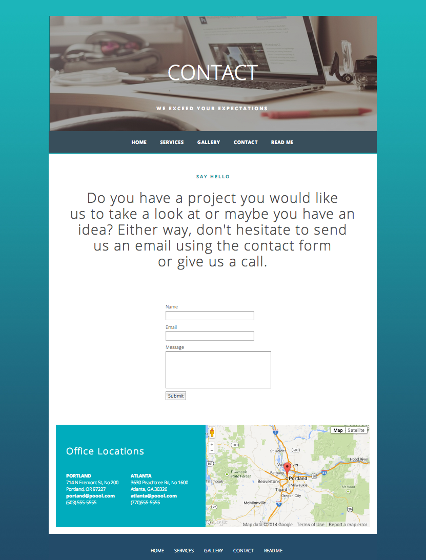 Yola site built with a custom gradient